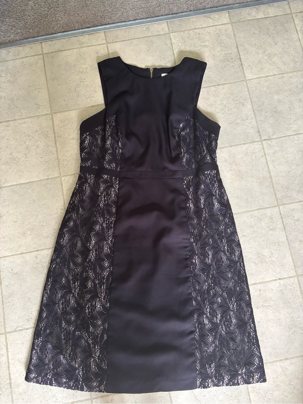 Adrianna Papell Black Lace-Panel Midi Dress